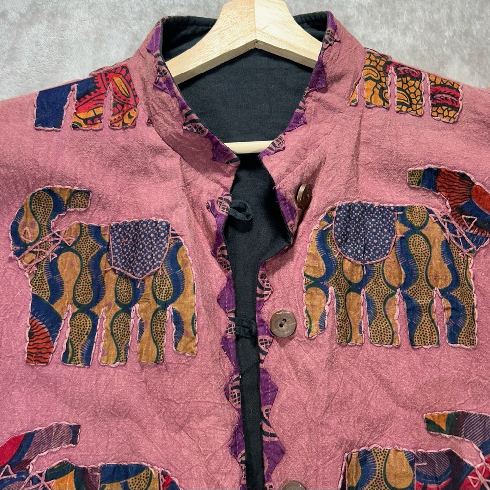 Boho Elephant Patchwork Jacket Coat Pink Tribal E… - image 3